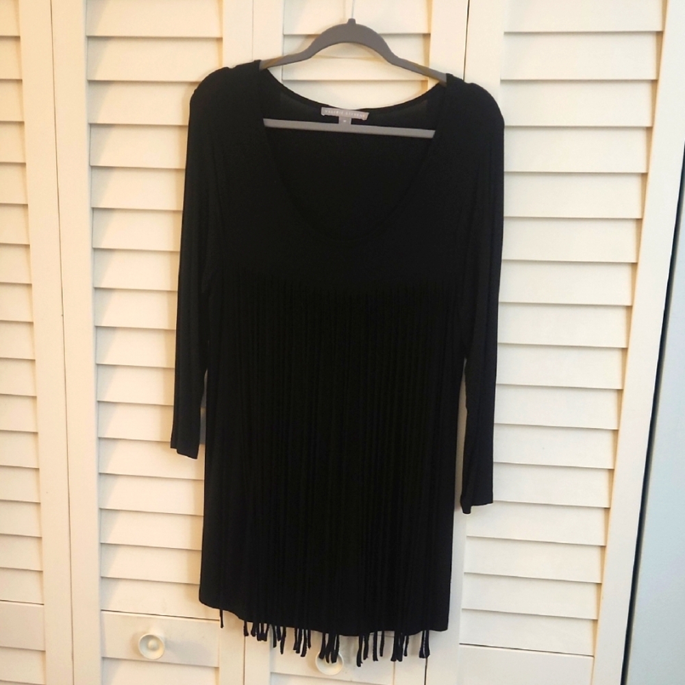 Valerie Stevens Womens Black Fringe Top